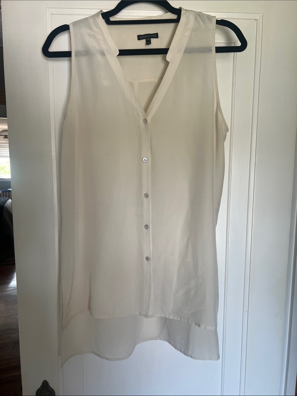 Eileen Fisher Sheer Ivory Sleeveless Button-Front Tunic